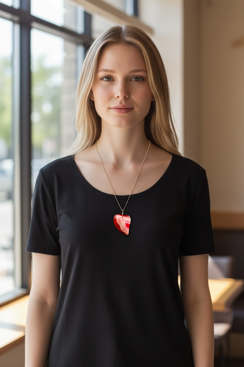 Red Banded Agate Heart Necklace