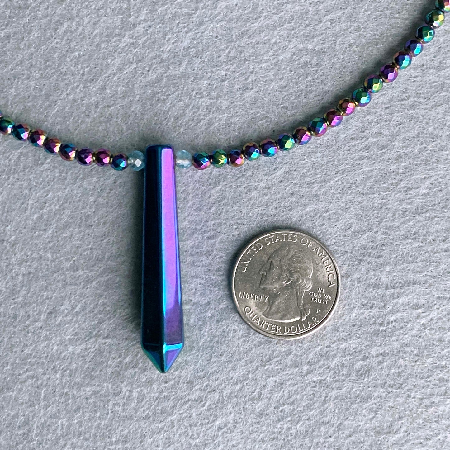 Rainbow Hematite and Blue Topaz Necklace