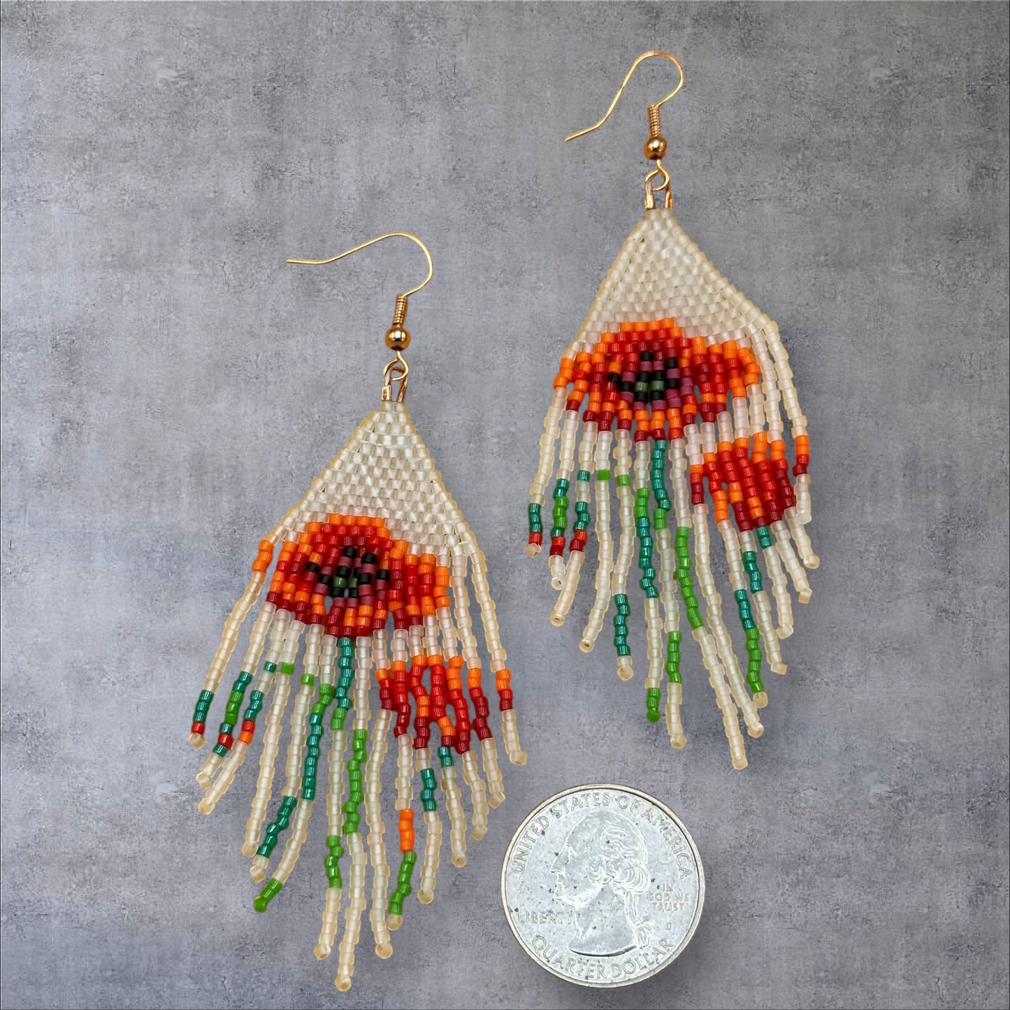 Poppy Flower Fringe Earrings
