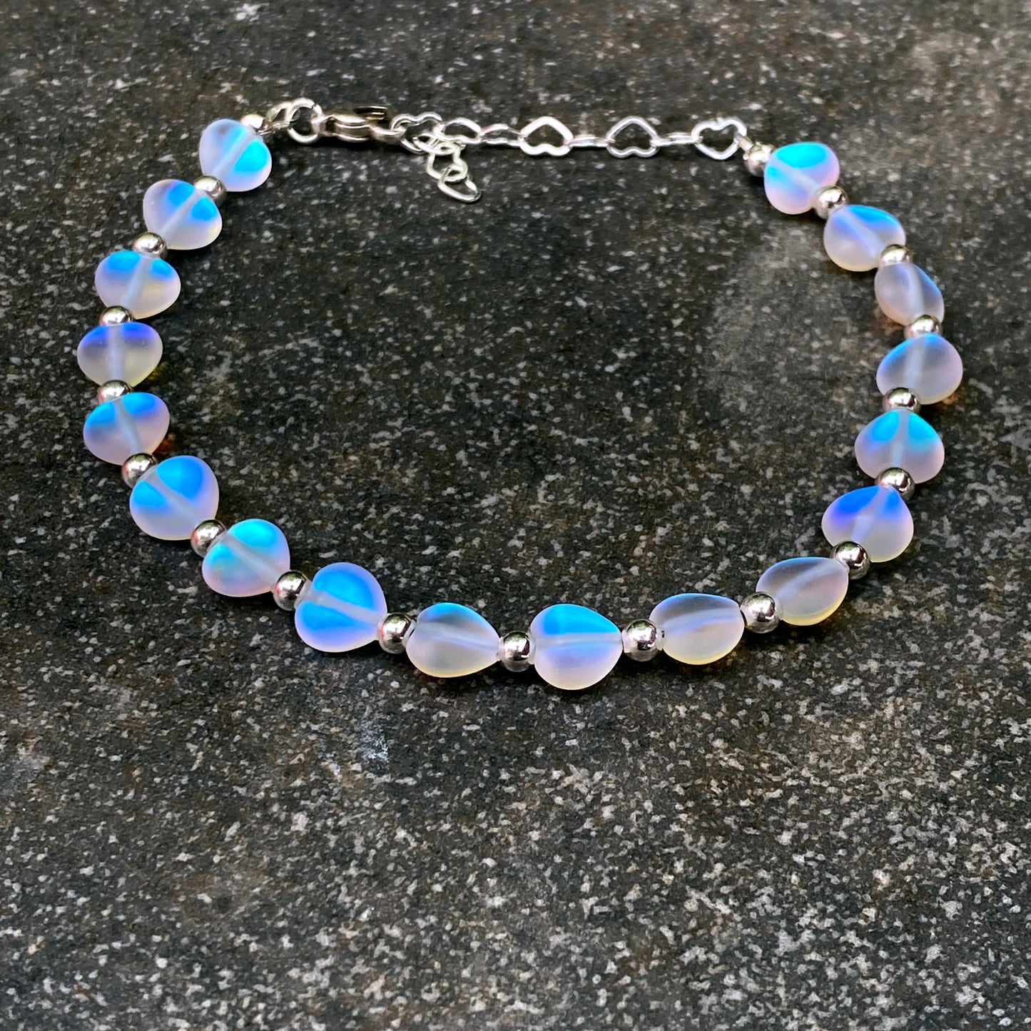 Quartz Heart gemstone and Sterling Silver Anklet