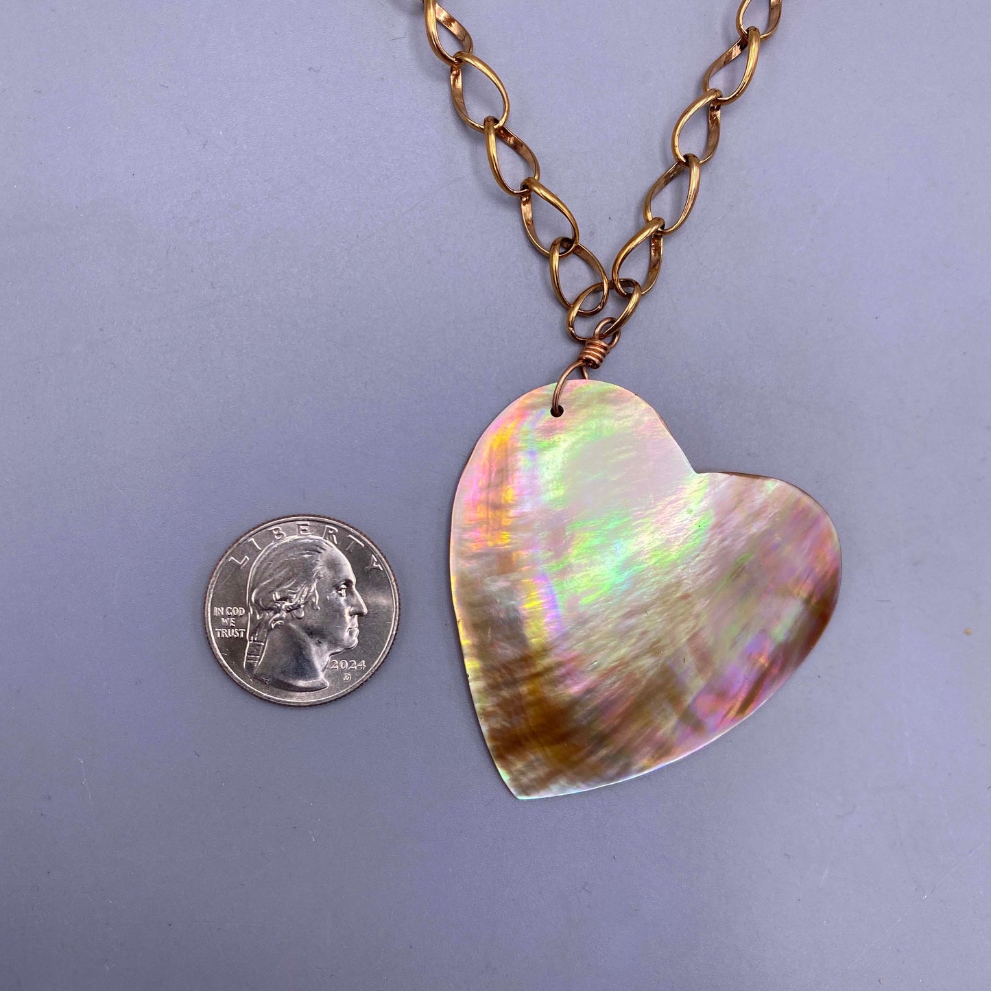 Large Mother of Pearl Heart Necklace
