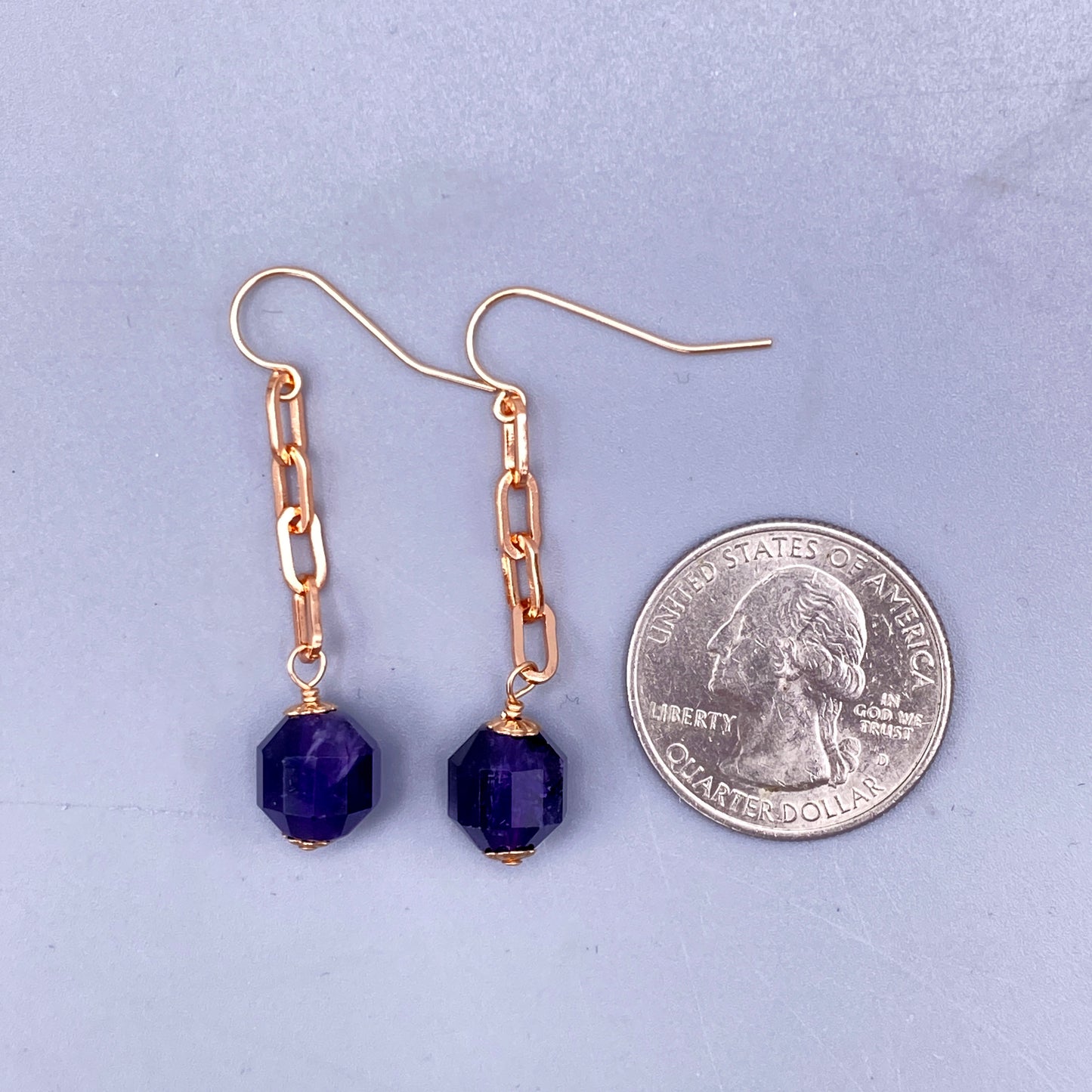 Amethyst Gemstone and Rose Gold Earrings