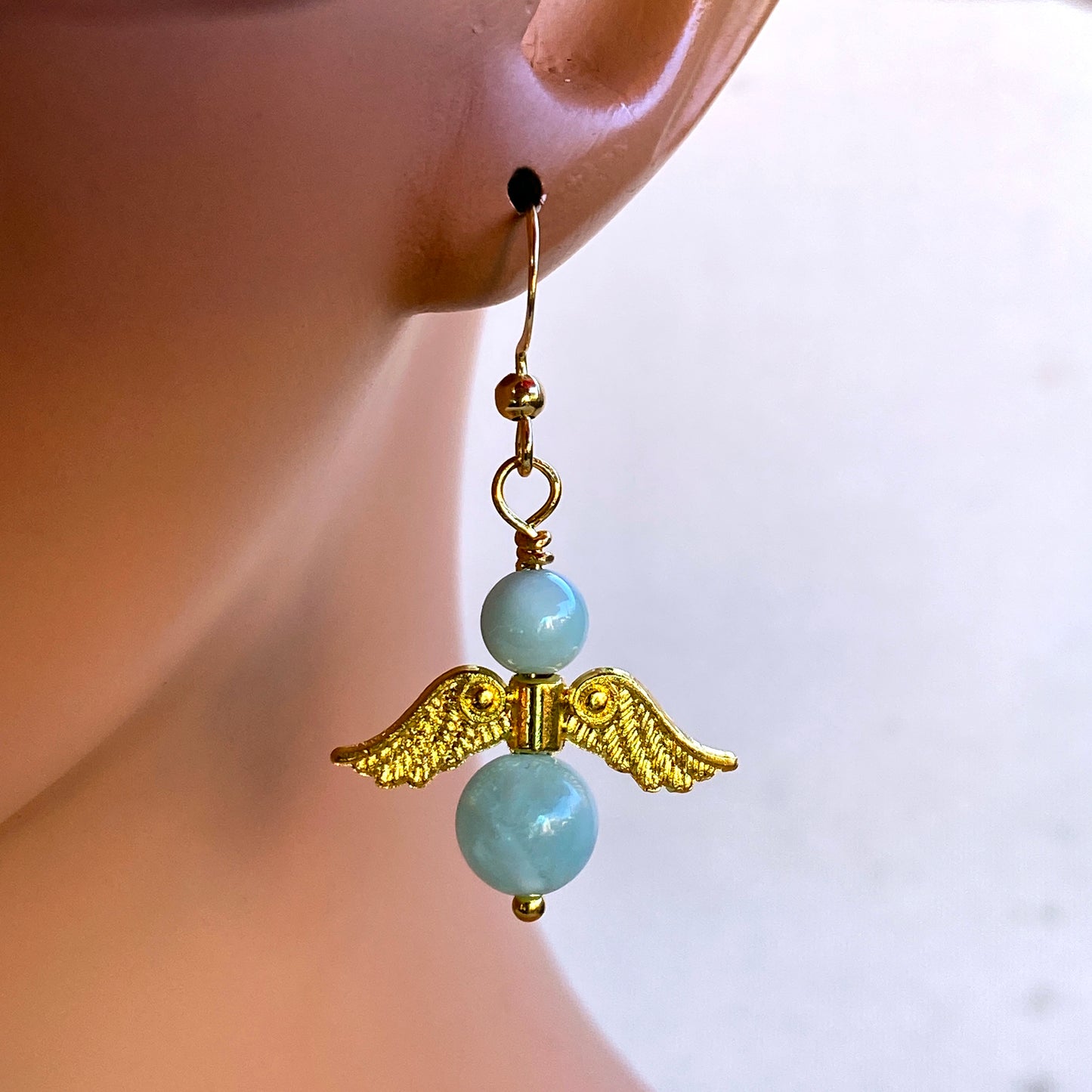 Green Moonstone Angel Dangle Earrings