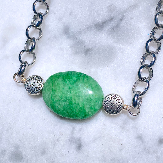 Genuine Emerald gemstone bracelet with silver chain.