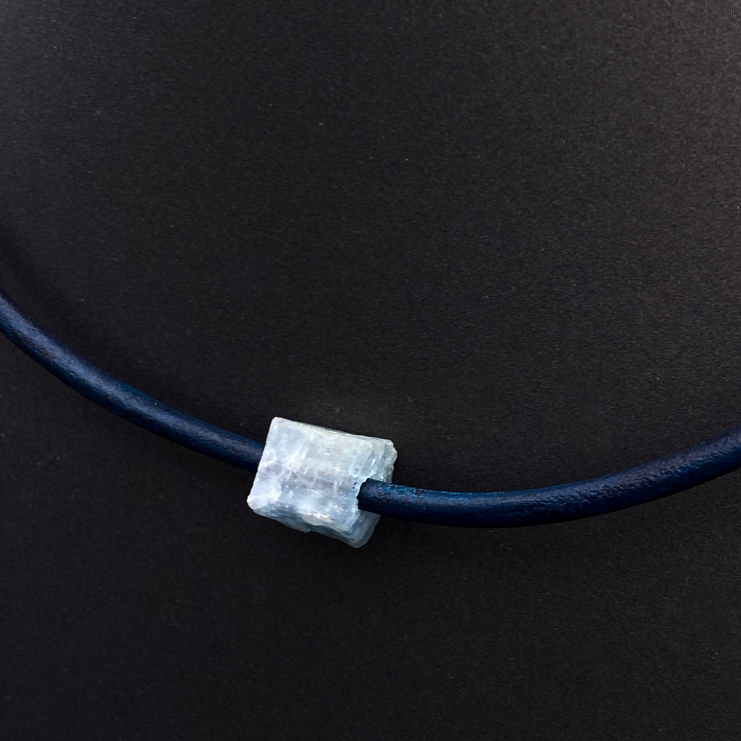 Raw Aquamarine gemstone Leather Necklace