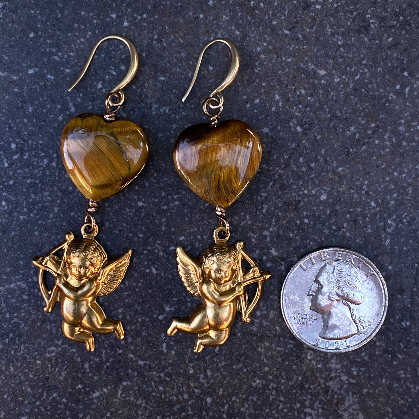 Cupid with Tiger Eye Hearts Earrings