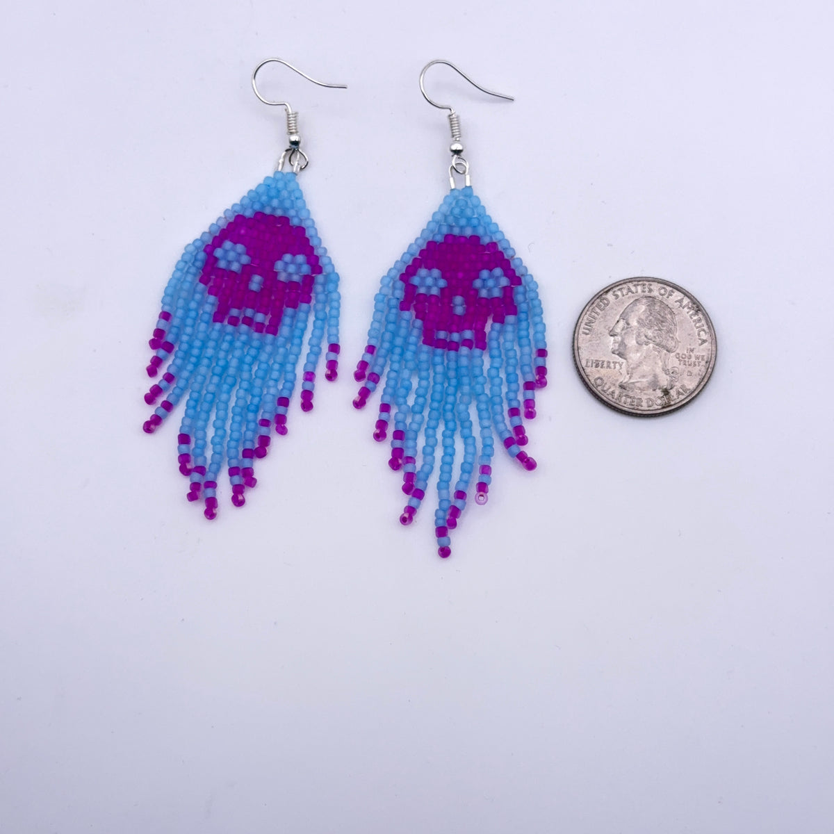 Glass Beaded skull fringe earrings