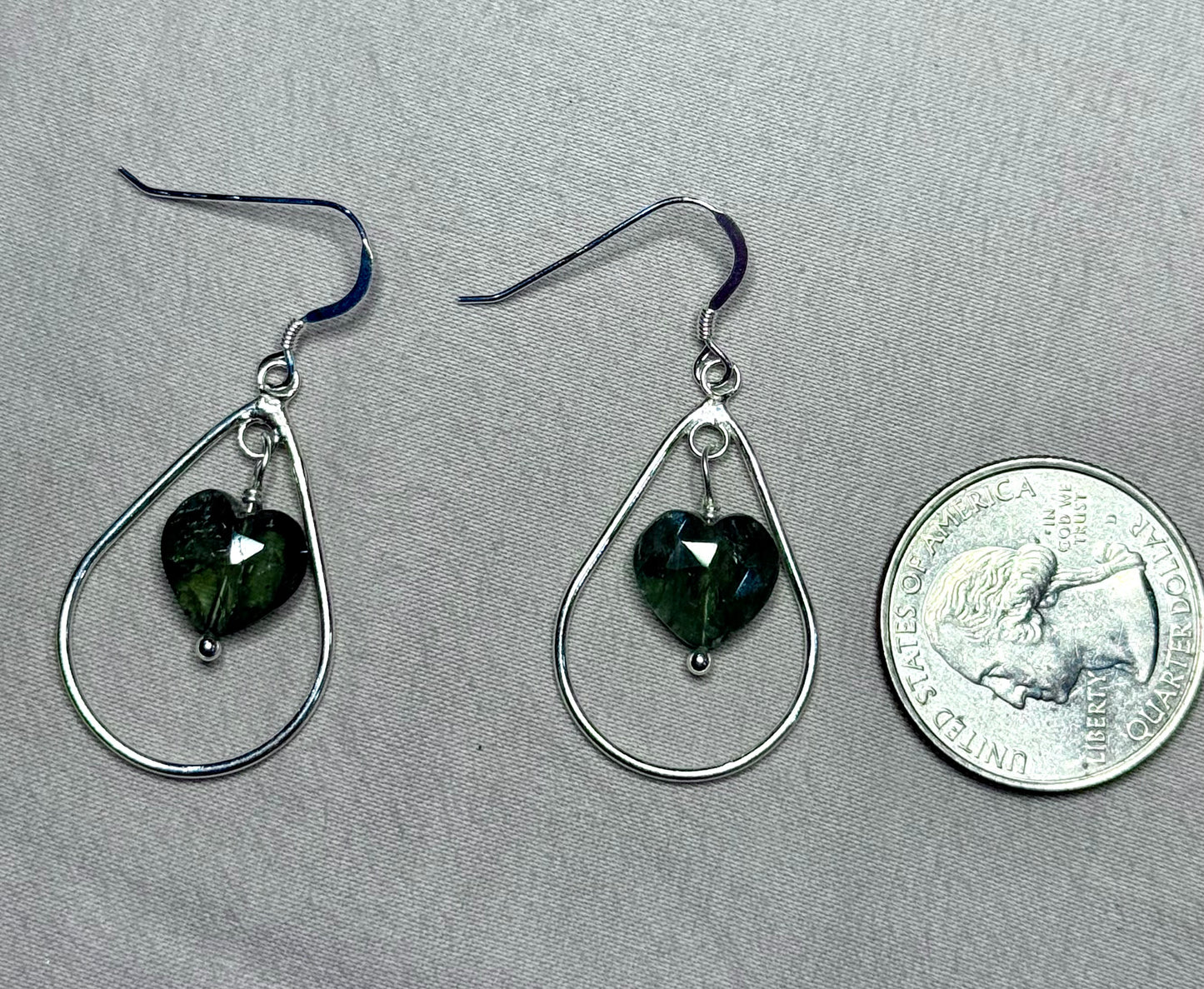 Green Aquamarine Heart Dangle Earrings