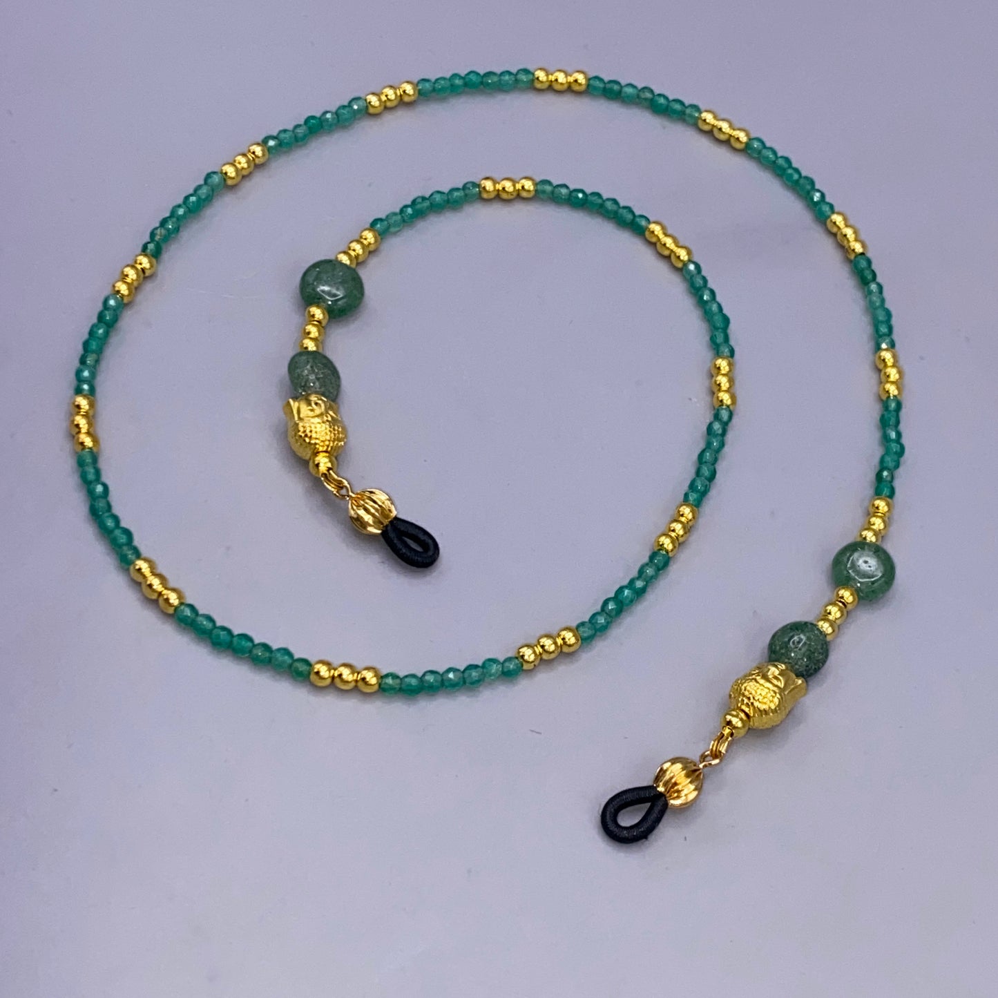 Green Aventurine Gemstone with Golden Buddha Eyewear Keeper