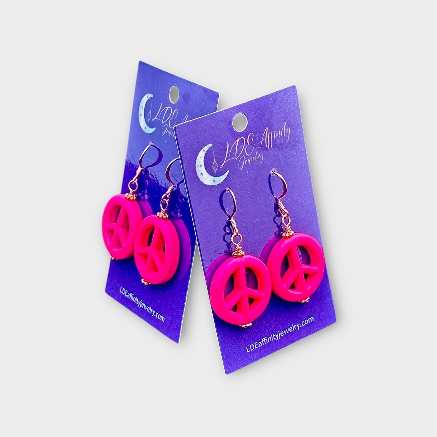 Pink Howlite Peace Sign Earrings