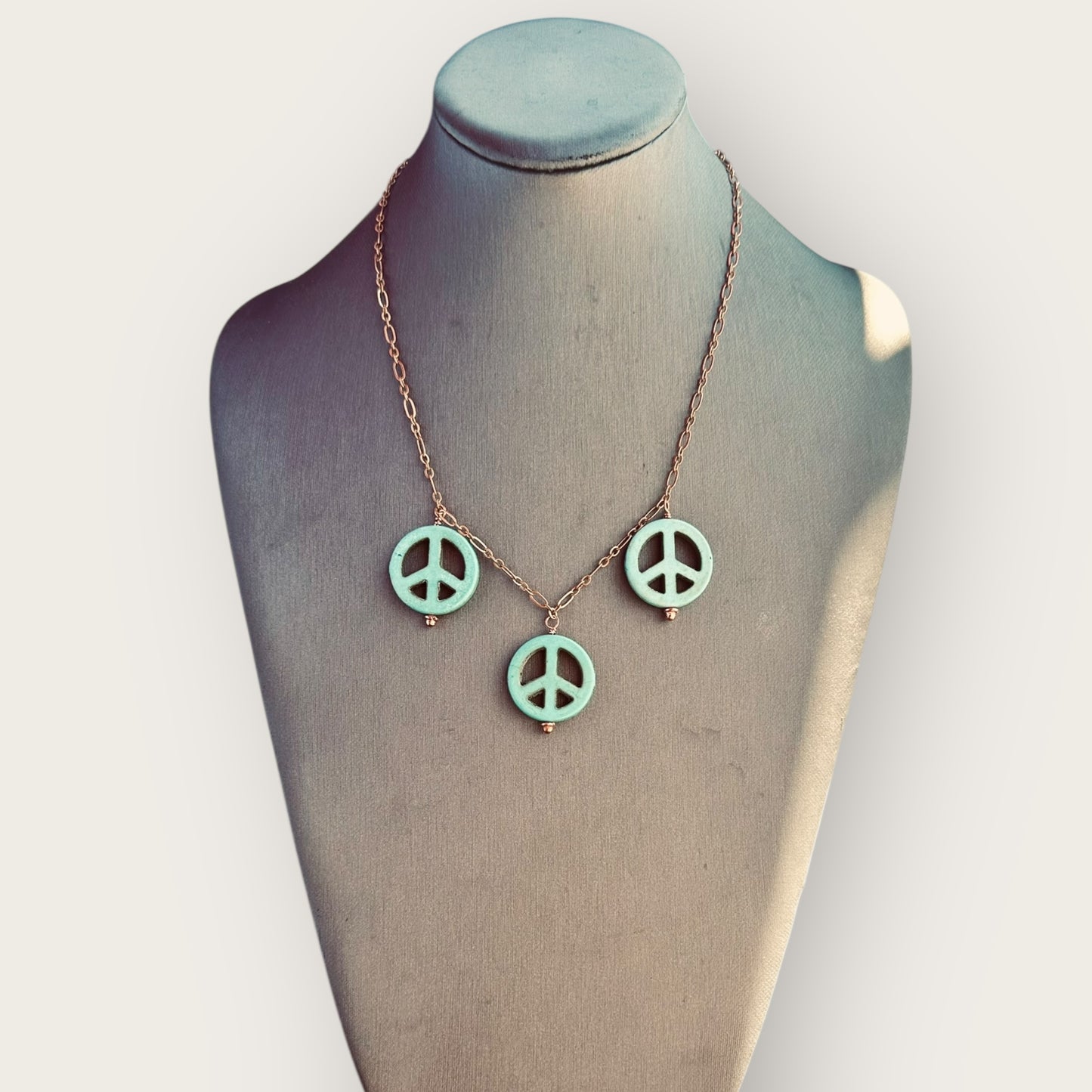 Blue Howlite Peace Sign Copper Necklace