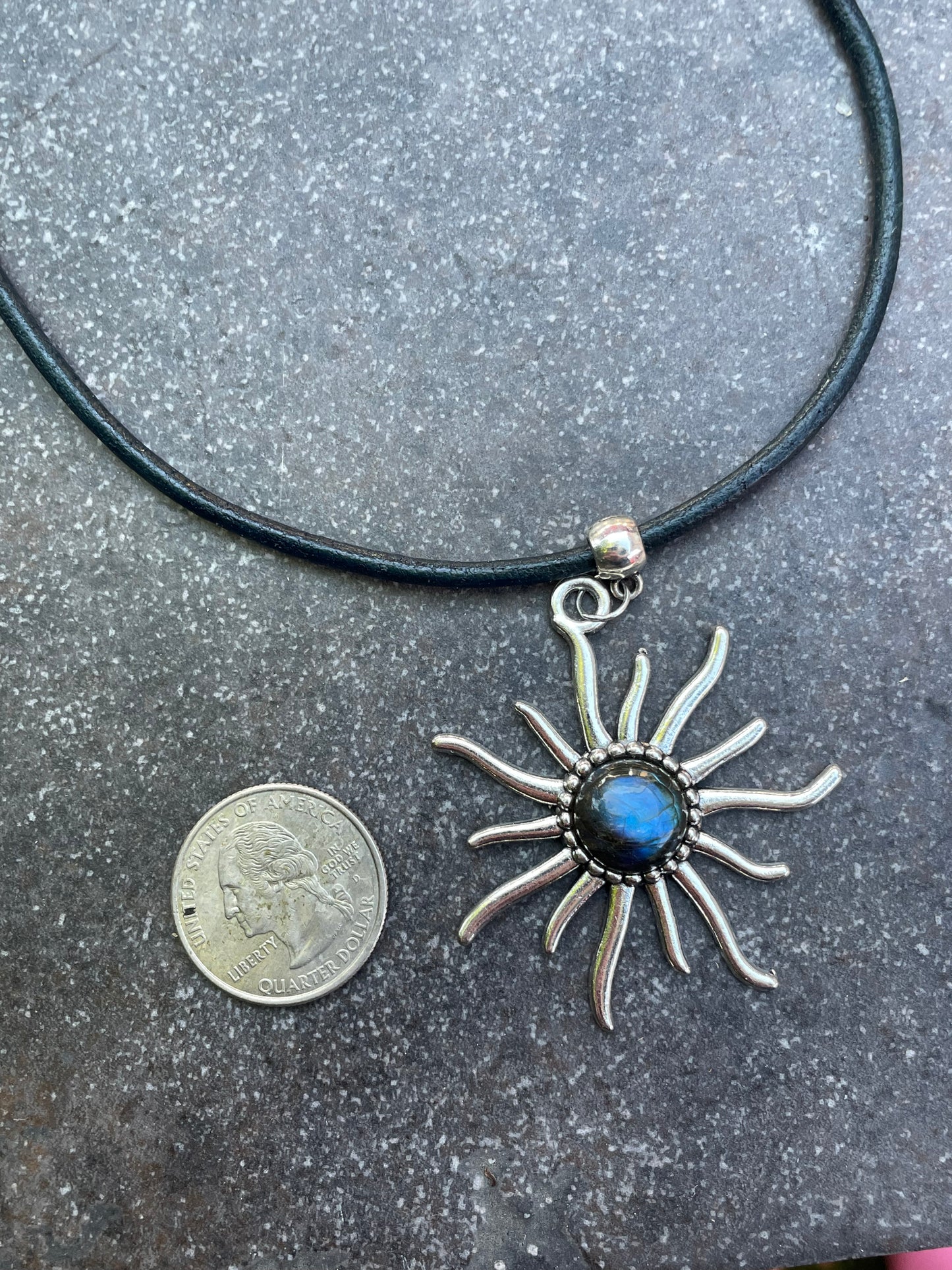 Labradorite gemstone Sun Leather Necklace