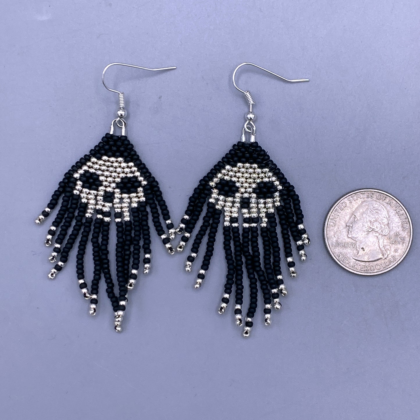 Glass Beaded skull fringe earrings
