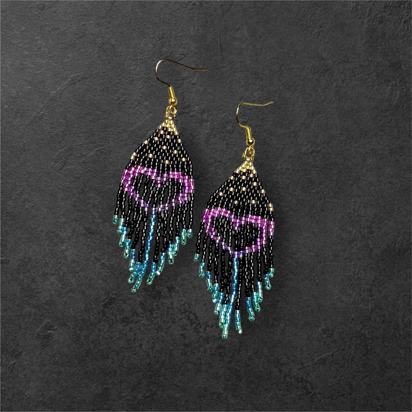 Heart Fringe Metallic Beaded Earrings
