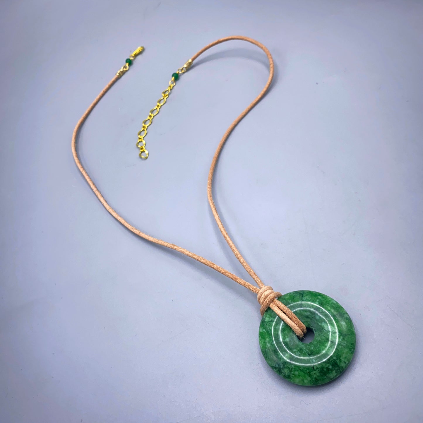 Green Jade Donut Pendant leather necklace