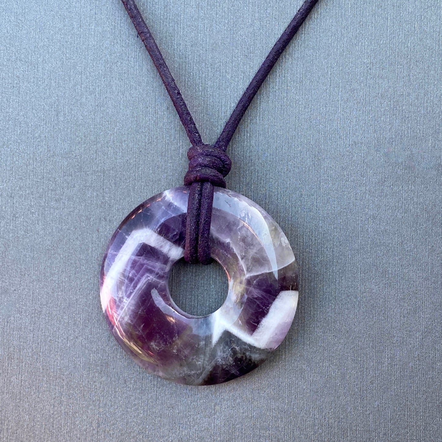 Amethyst Donut and Leather Necklace