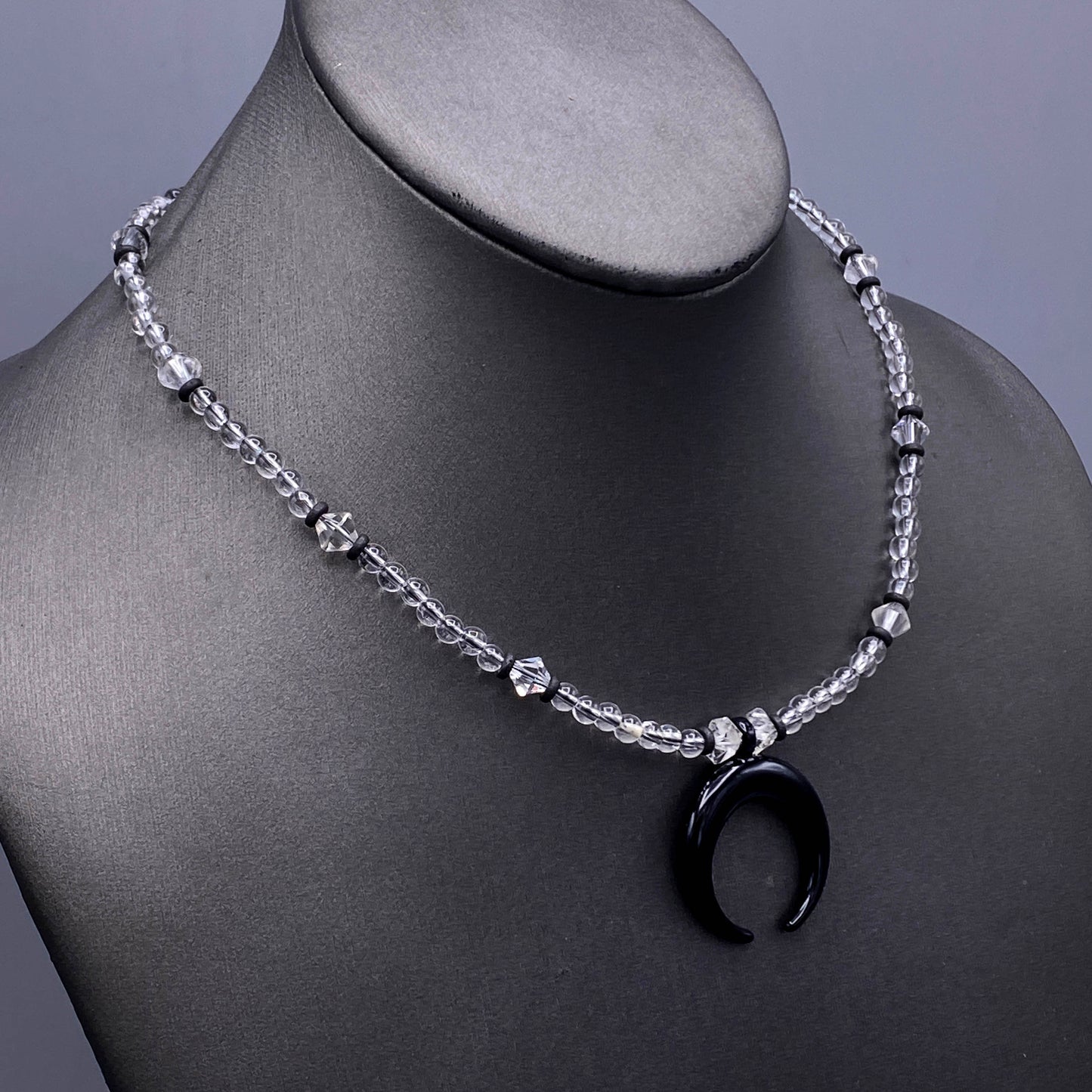 Clear Quartz and Herkimer Diamond Moon Necklace