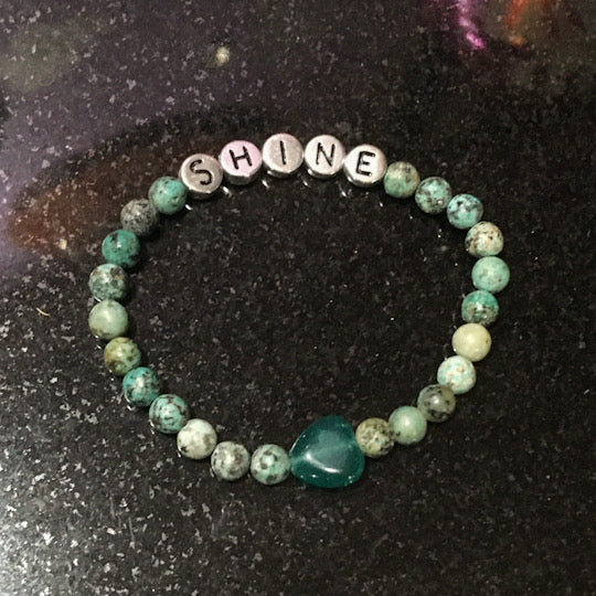 Women's African Turquoise & green Onyx heart "SHINE" Gemstone Bracelet