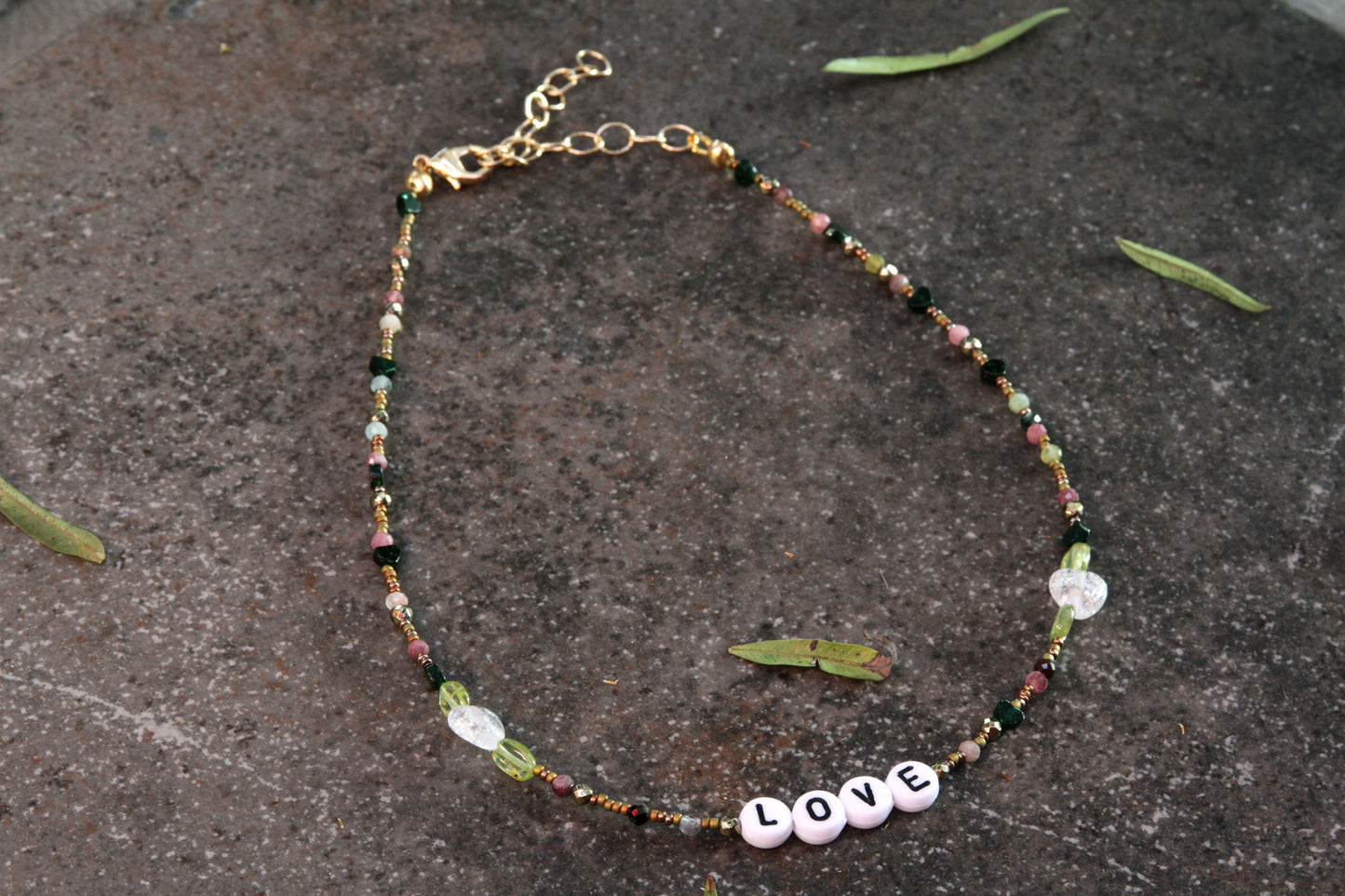 Womans "LOVE" Gemstone Choker Necklace