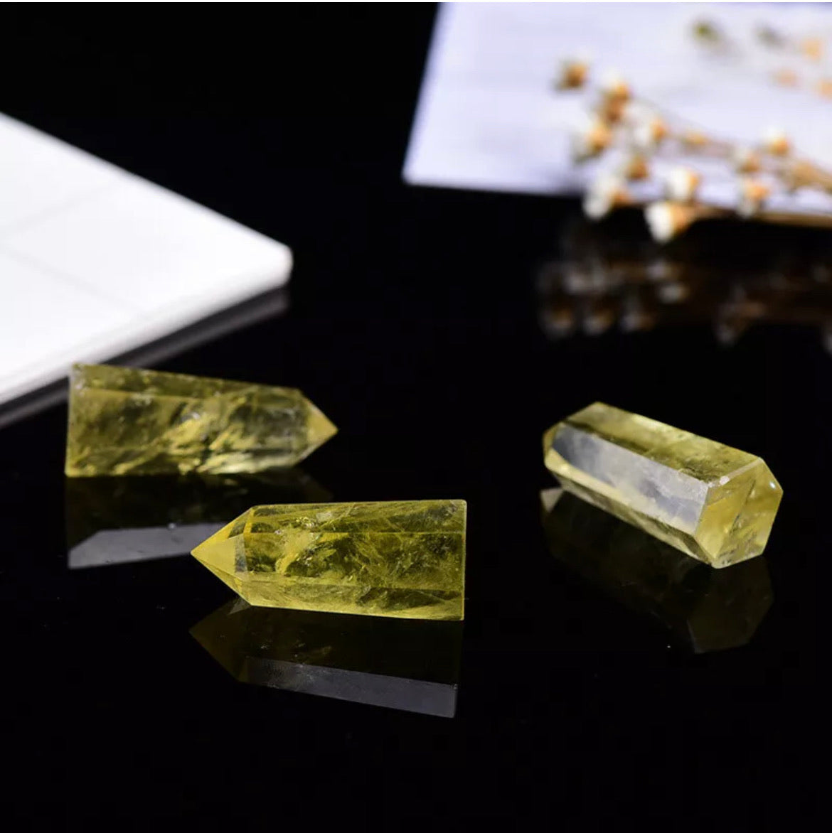 Natural Citrine Quartz gemstone Obelisk Healing Crystal Point Wand Stone Rock