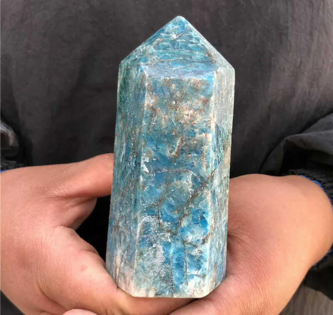 Natural apatite quartz obelisk crystal wand point healing
