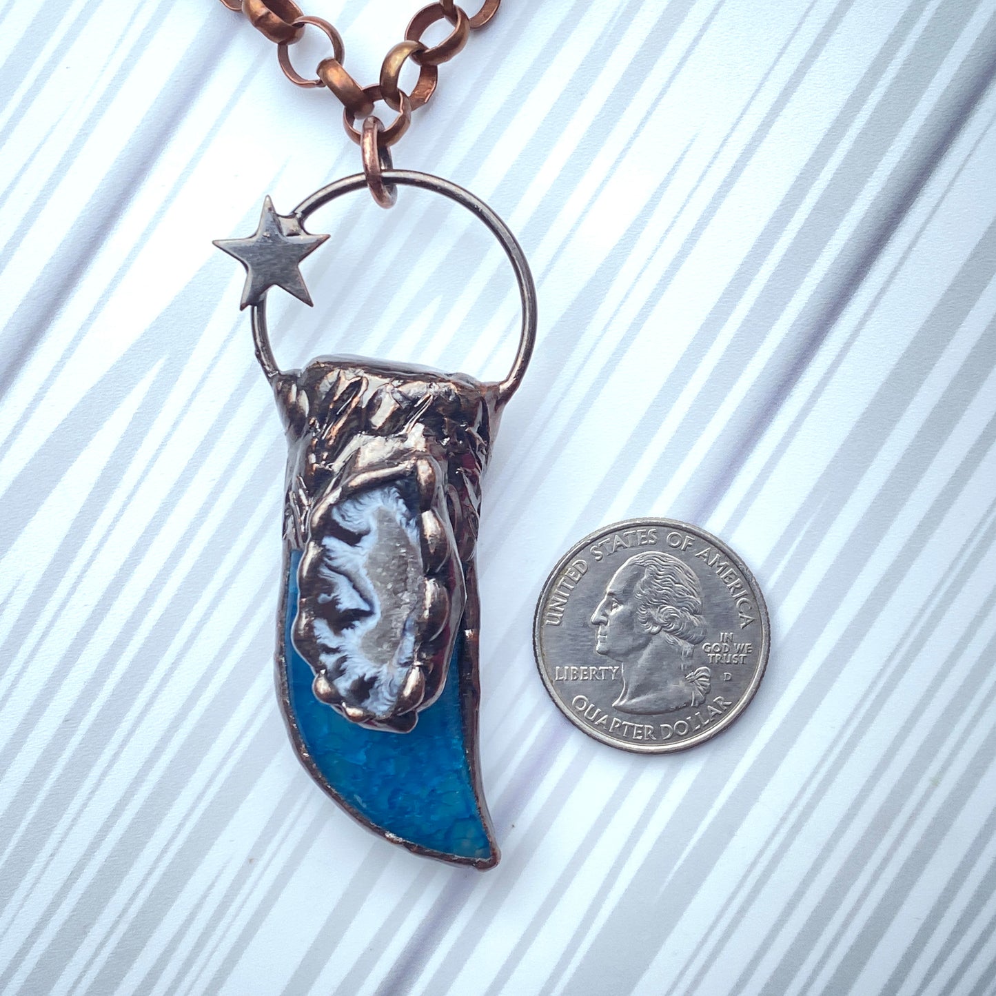 Agate Gemstone Horn and Star Wrap Around Copper plated Necklace