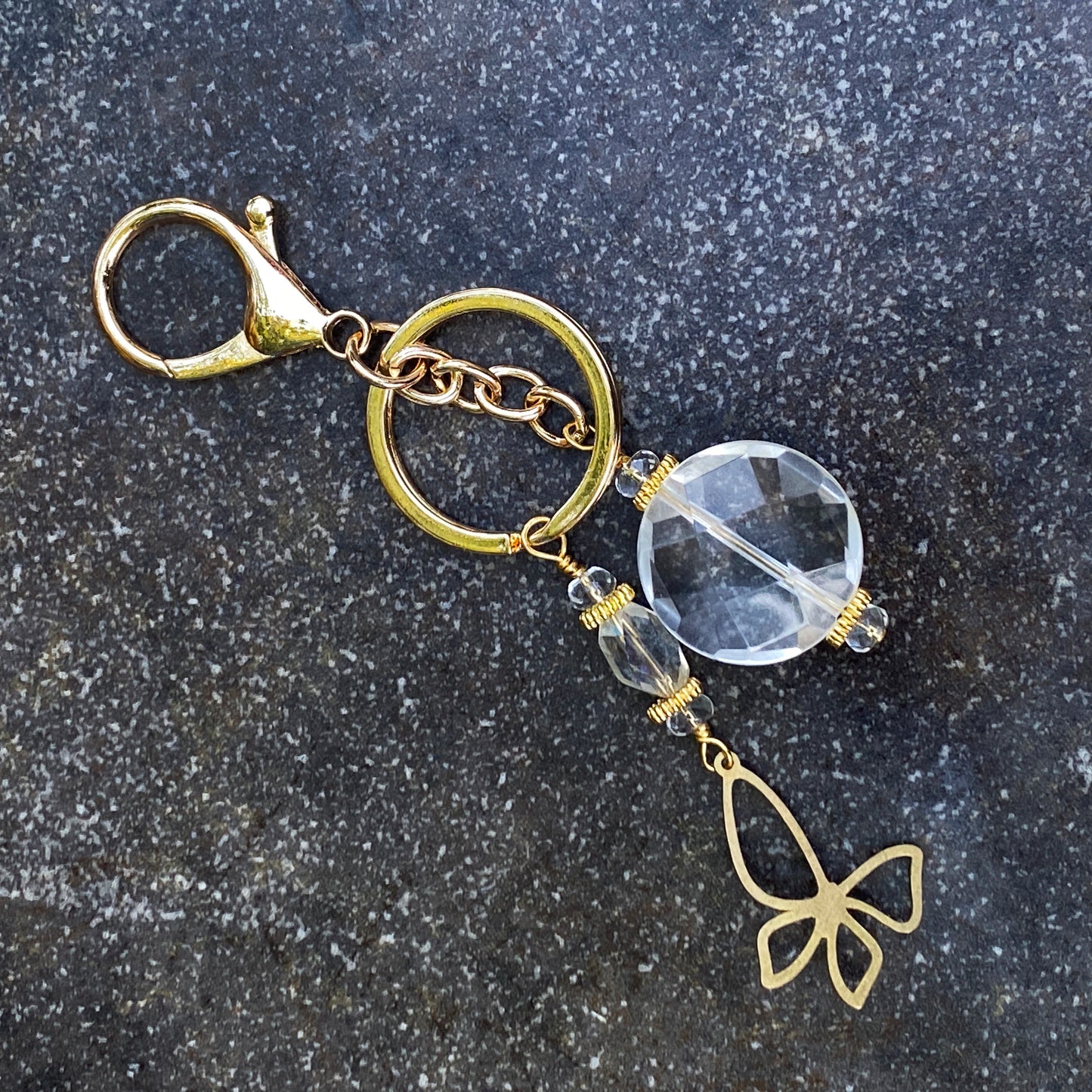 Quartz gemstone with brass Butterfly Zipper Charm