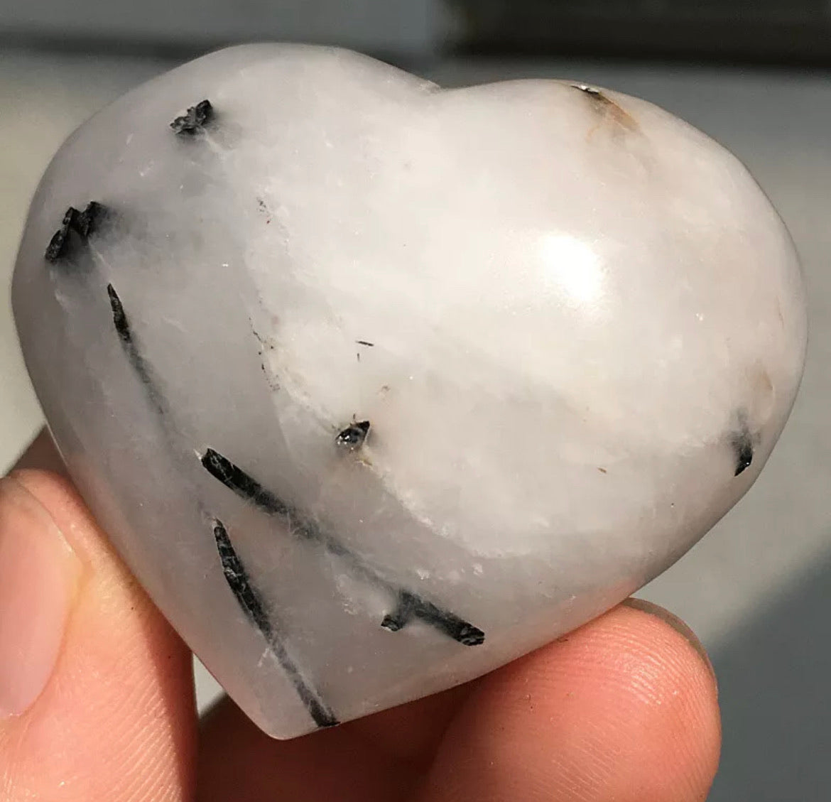 Natural tourmaline Quartz crystal carved heart