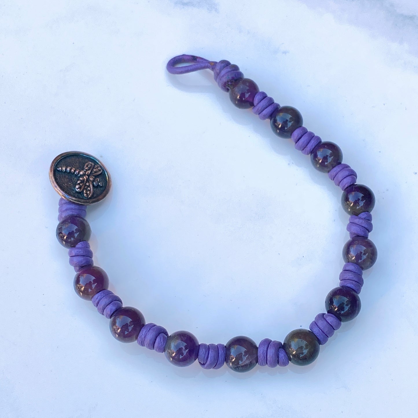 Amethyst gemstone genuine leather Bracelet