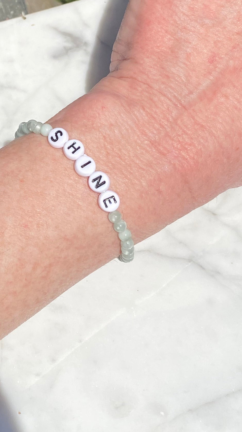 Green moonstones and green opal “shine” stretch bracelet