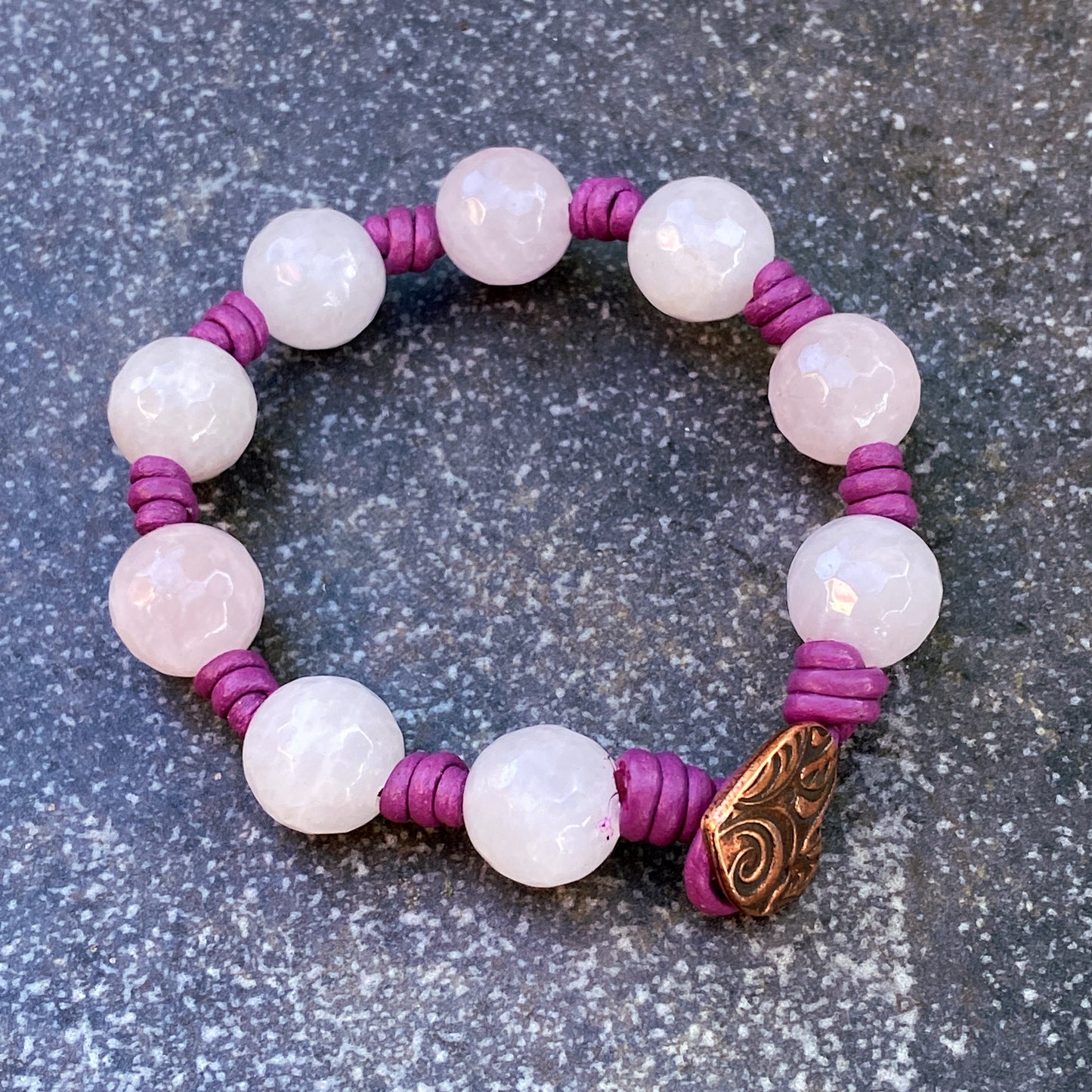 Rose Quartz gemstone Leather Bracelet