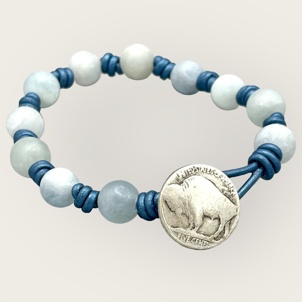 Aquamarine gemstone knotted Leather Bracelet