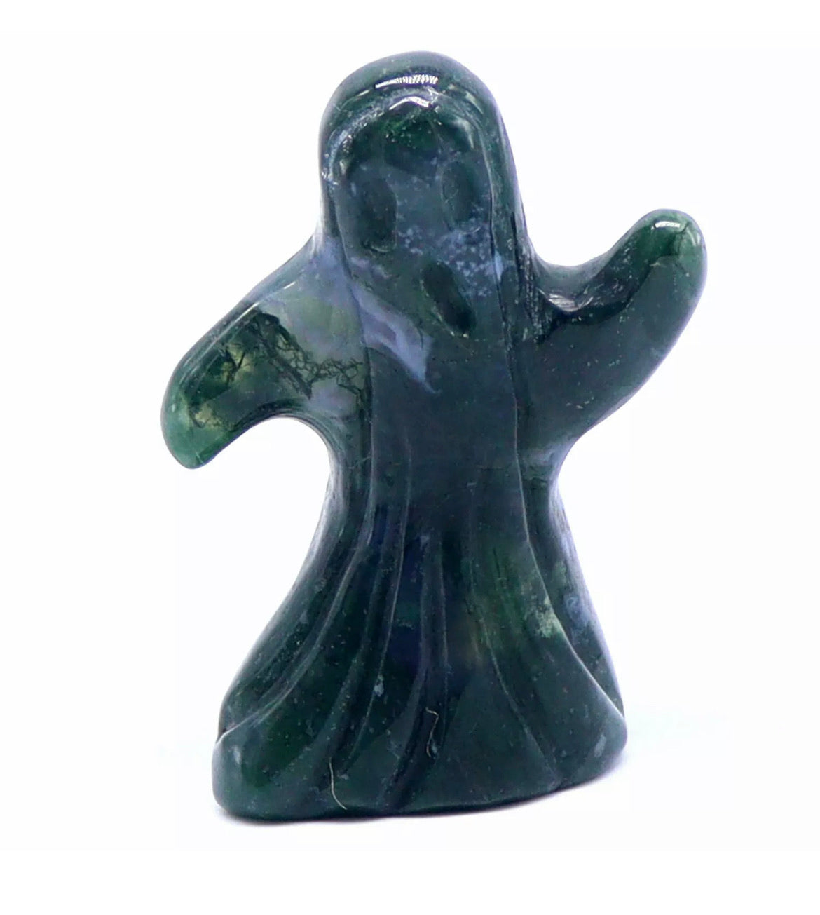 Natural Moss Agate gemstone carved Ghost