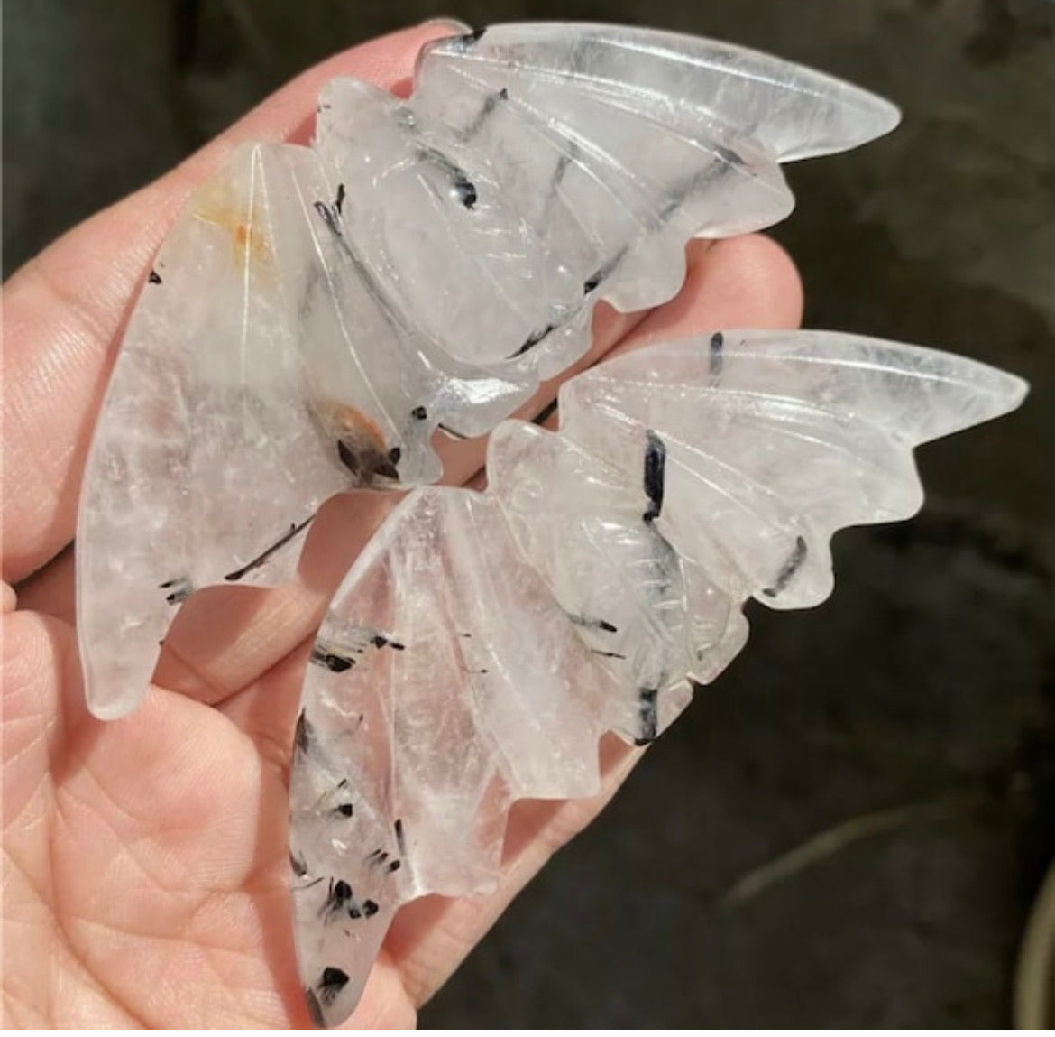 Tourmaline Quartz gemstone carved Bats