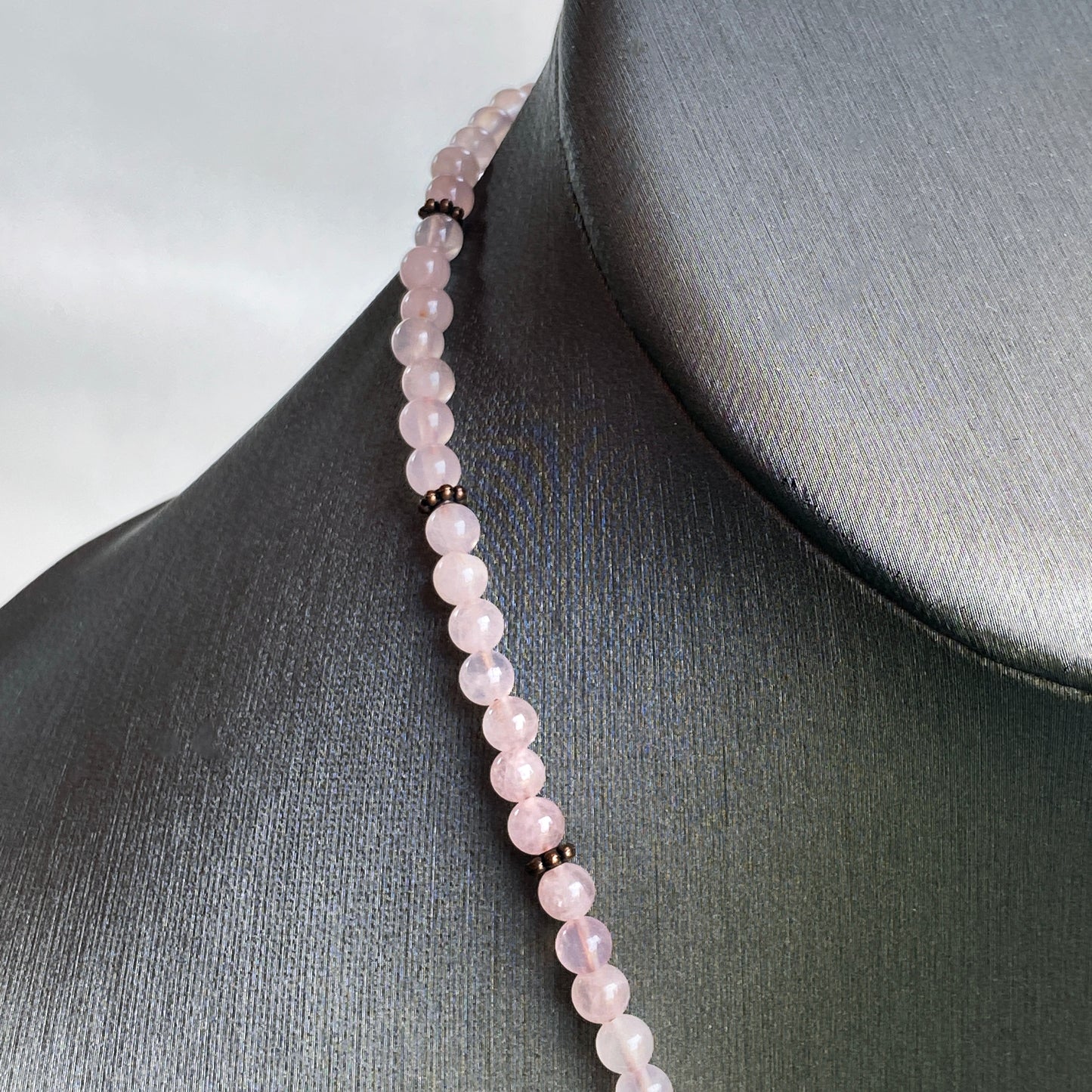 Rose Quartz gemstone and copper Sun pendant beaded necklace