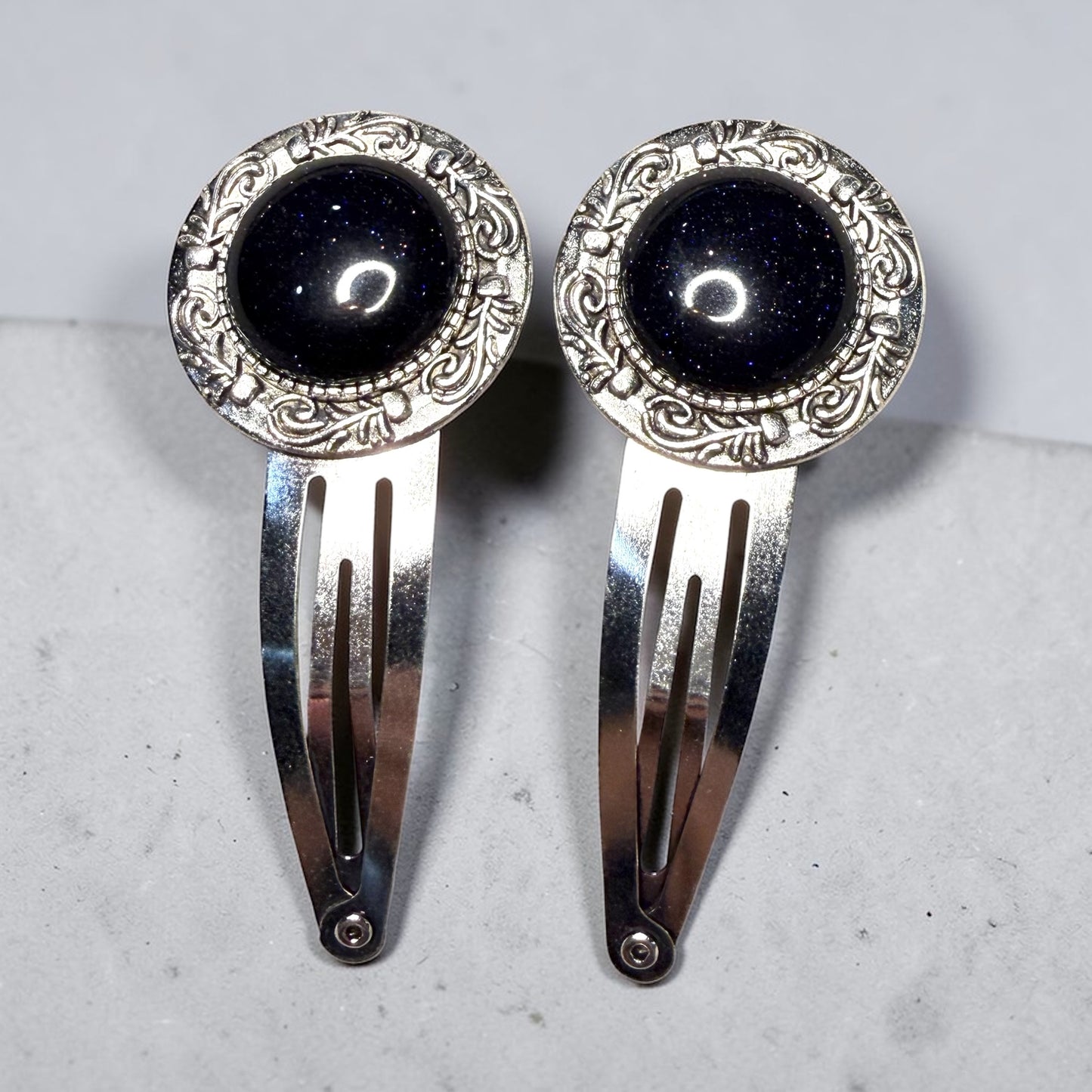 Blue Gold Stone Hair clips