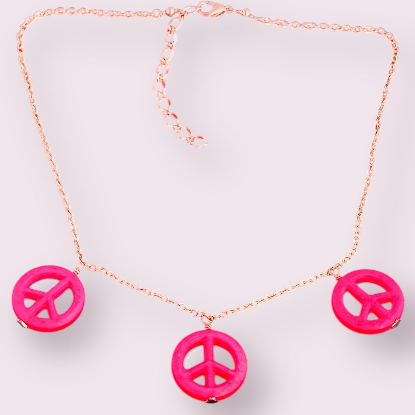 Pink Howlite Peace Sign Copper Necklace