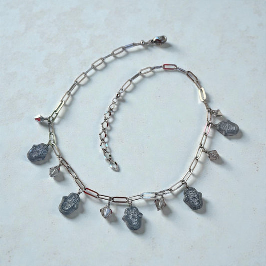 glass Hamsa chain Necklace