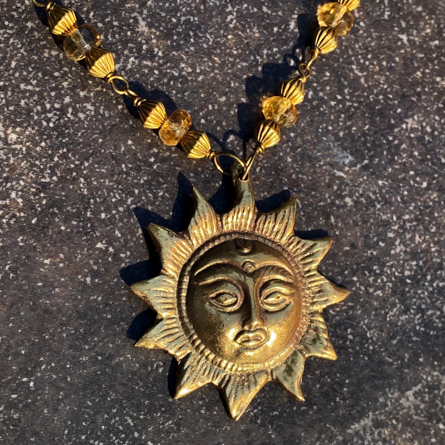 Brass Sun and Citrine Necklace