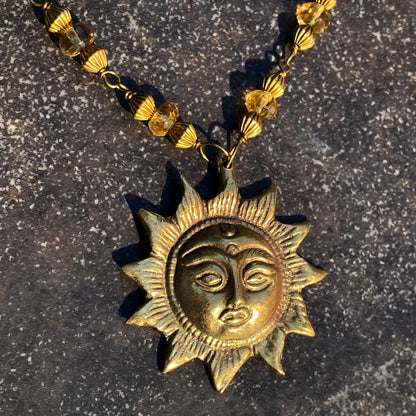 Brass Sun and Citrine Necklace