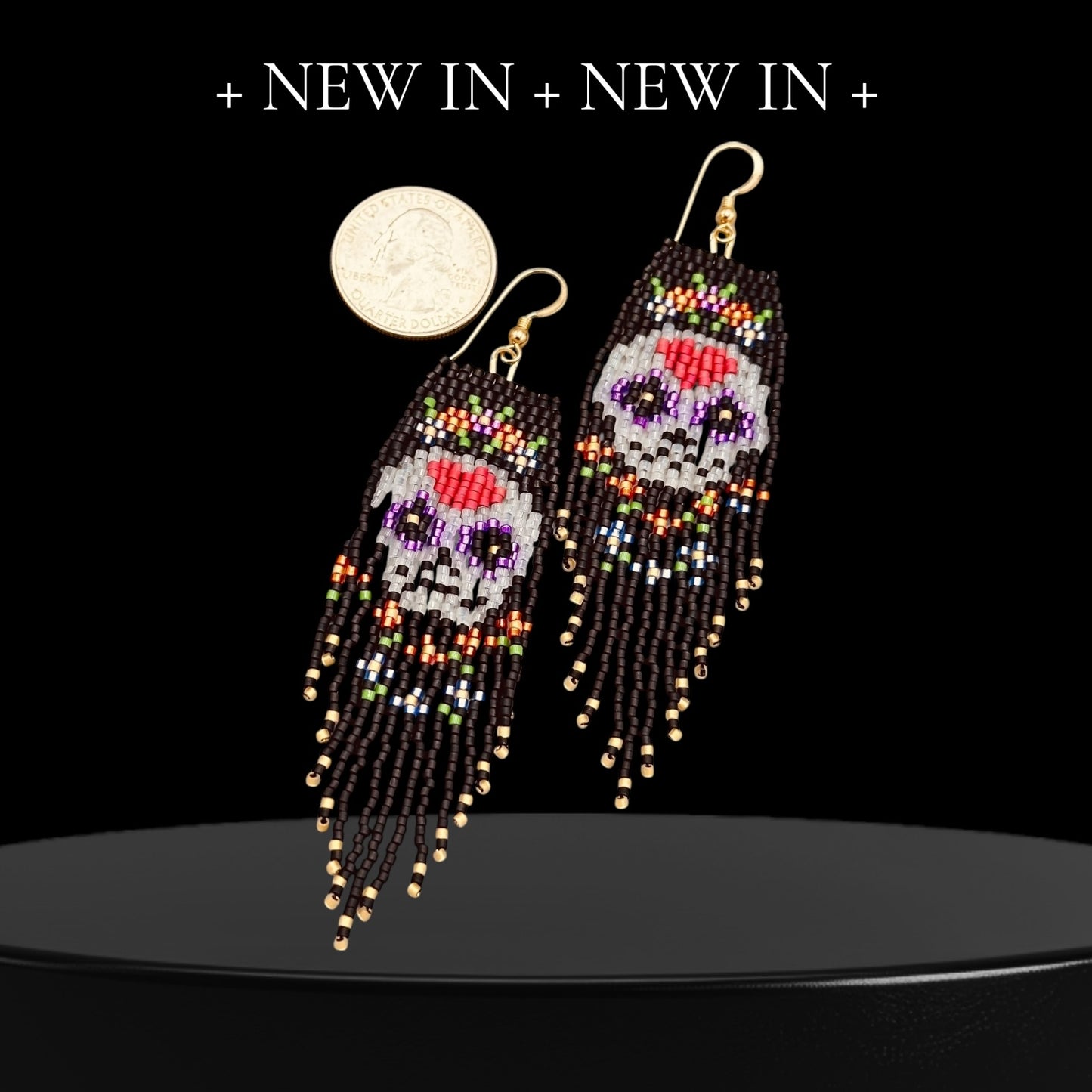 Glass Beaded Sugar Skull Fringe earrings