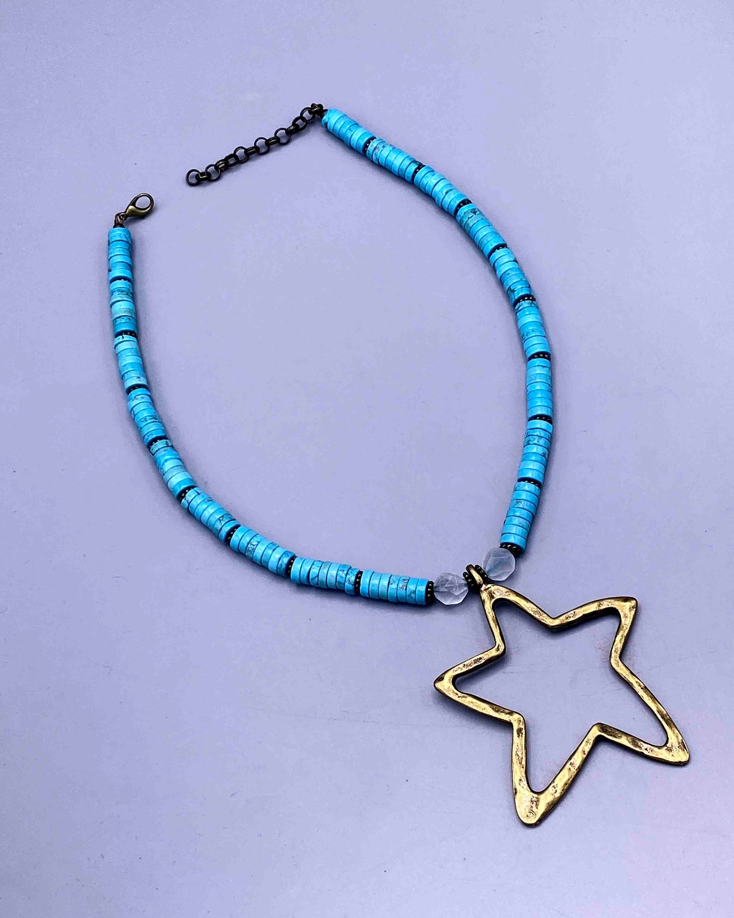 Turquoise and Blue Topaz Brass Star pendant Necklace