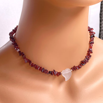 Garnet with Quartz Heart Necklace