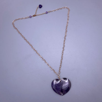 Amethyst Heart on Rose Gold Heart Necklace