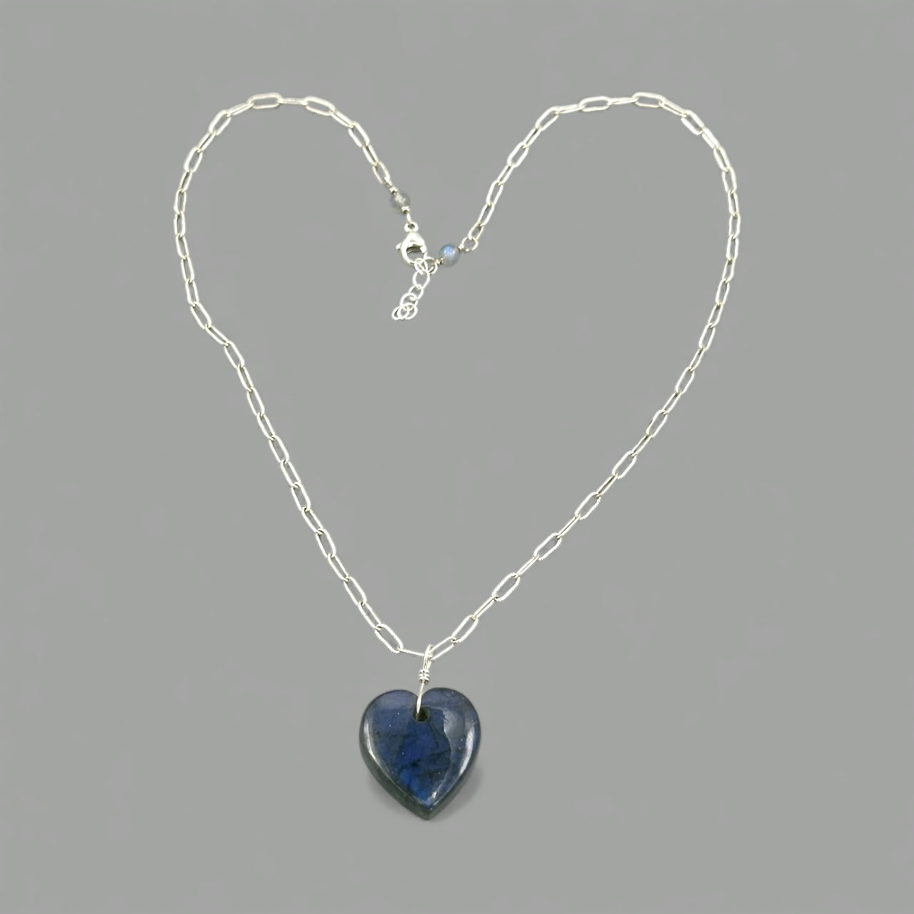 Labradorite Heart gemstone Pendant on labradorite and Silver Chain