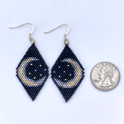 Crescent moon seed bead earrings