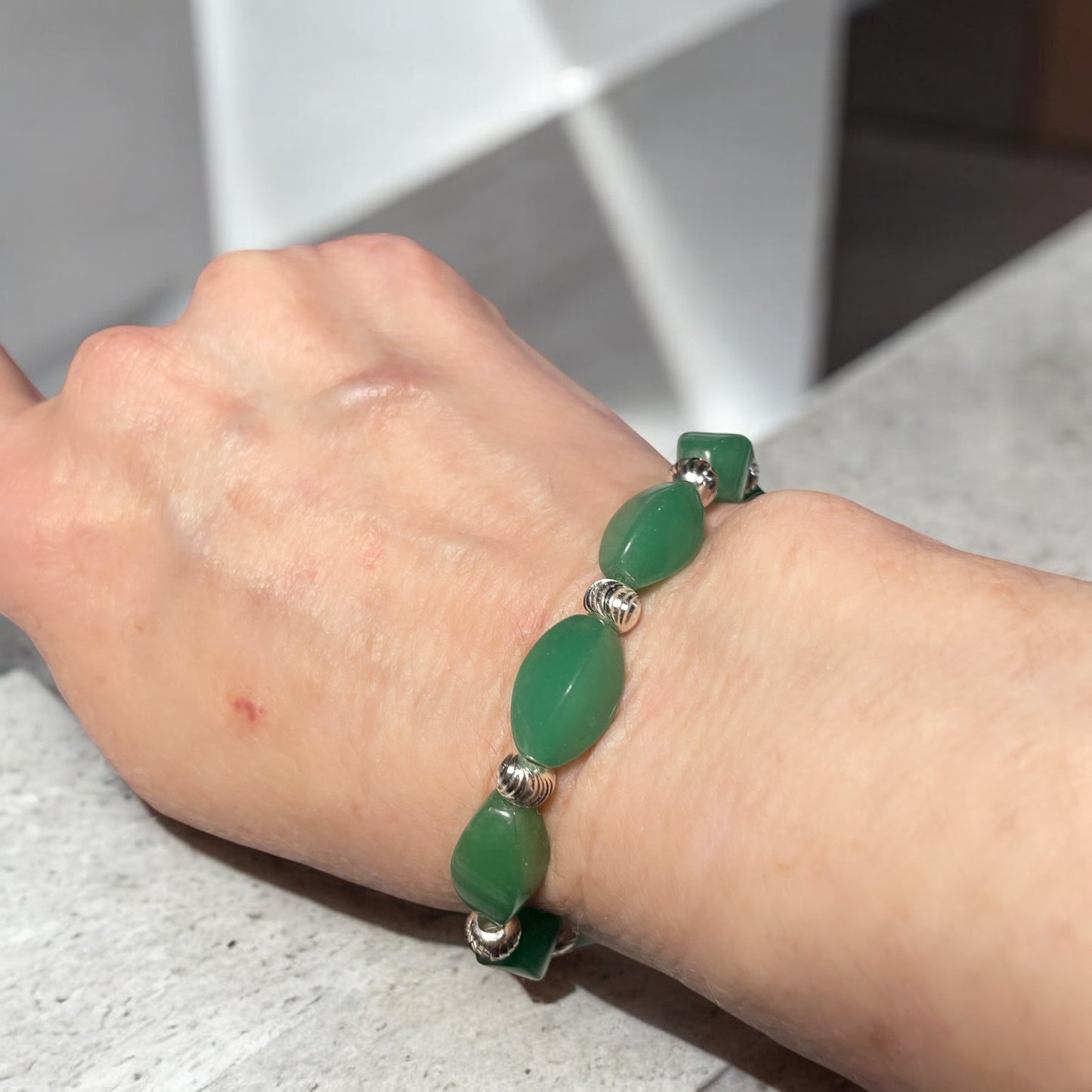 Green Aventurine and Sterling Silver Bracelet