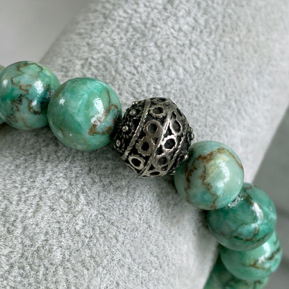Chrysocolla and Sterling Silver Beaded Bracelet