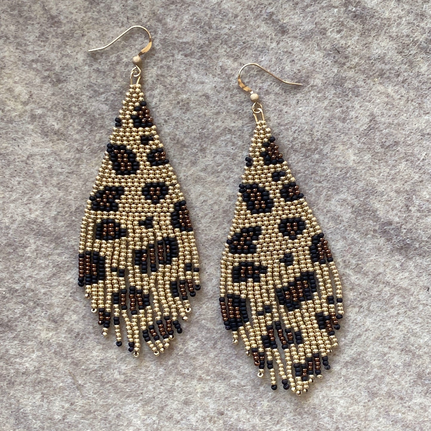 Leopard Print Seed Glass Bead fringe Earrings