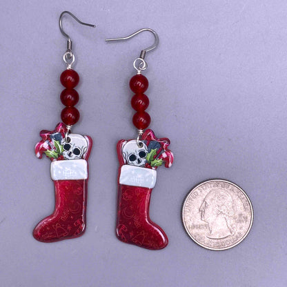 Jade and skull Christmas earrings